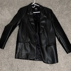 Zara Black Womens Leather Blazer